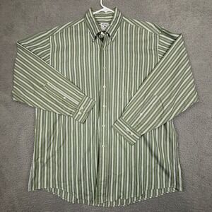 Brooks Brothers Sport Shirt Mens L Green White Striped Button‎ Down Cotton